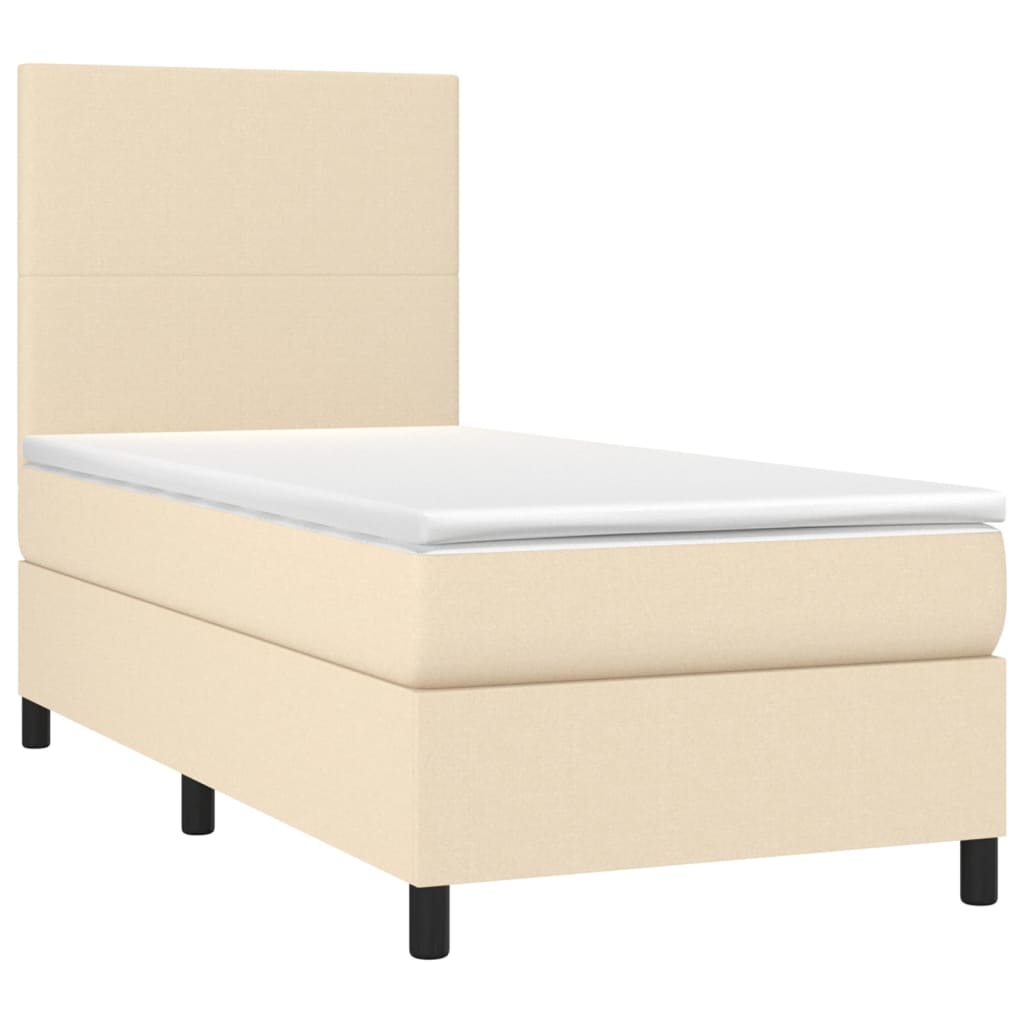 vidaXL Κρεβάτι Boxspring με Στρώμα Κρεμ 90x200 εκ.Υφασμάτινο