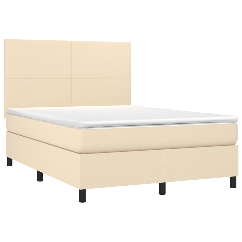 vidaXL Κρεβάτι Boxspring με Στρώμα Κρεμ 140x190 εκ. Υφασμάτινο