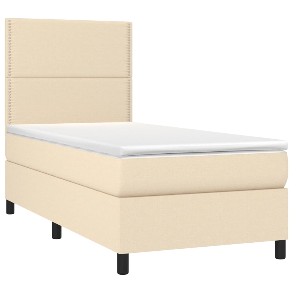 vidaXL Κρεβάτι Boxspring με Στρώμα Κρεμ 90x200 εκ.Υφασμάτινο