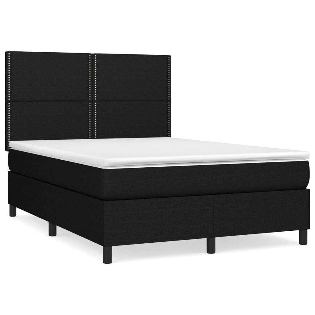vidaXL Κρεβάτι Boxspring με Στρώμα Μαύρο 140x190 εκ. Υφασμάτινο