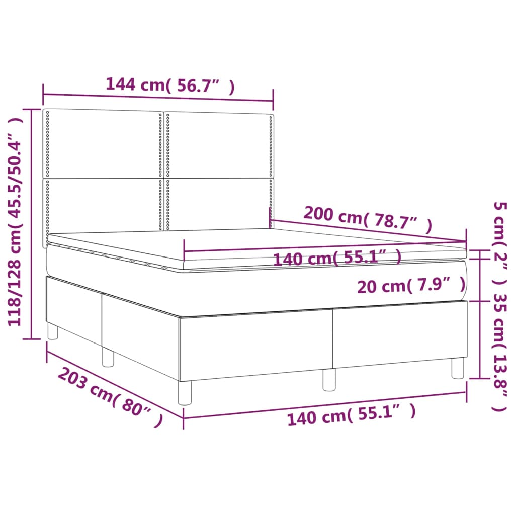 vidaXL Κρεβάτι Boxspring με Στρώμα Μπλε 140x200 εκ. Υφασμάτινο