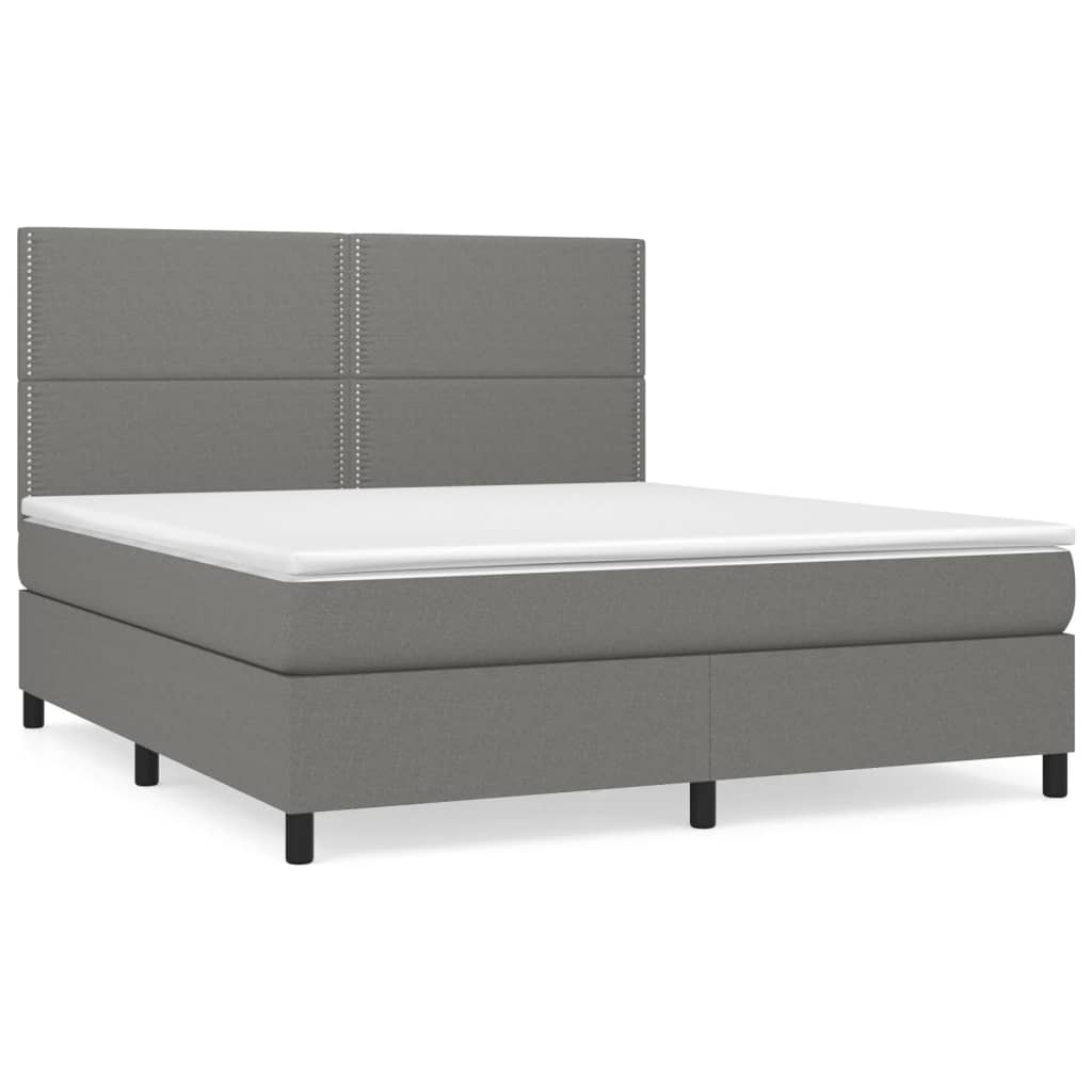 vidaXL Κρεβάτι Boxspring με Στρώμα Σκούρο Γκρι 180x200 εκ Υφασμάτιν