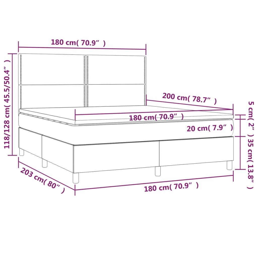 vidaXL Κρεβάτι Boxspring με Στρώμα Σκούρο Γκρι 180x200 εκ Υφασμάτιν
