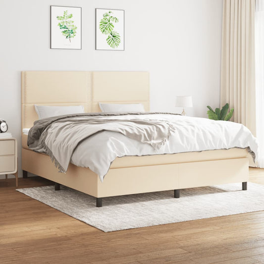 vidaXL Κρεβάτι Boxspring με Στρώμα Κρεμ 180x200 εκ. Υφασμάτινο
