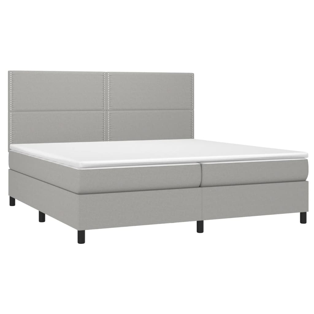 vidaXL Κρεβάτι Boxspring με Στρώμα Ανοιχτό Γκρι 200x200 εκ. Υφασμάτινο