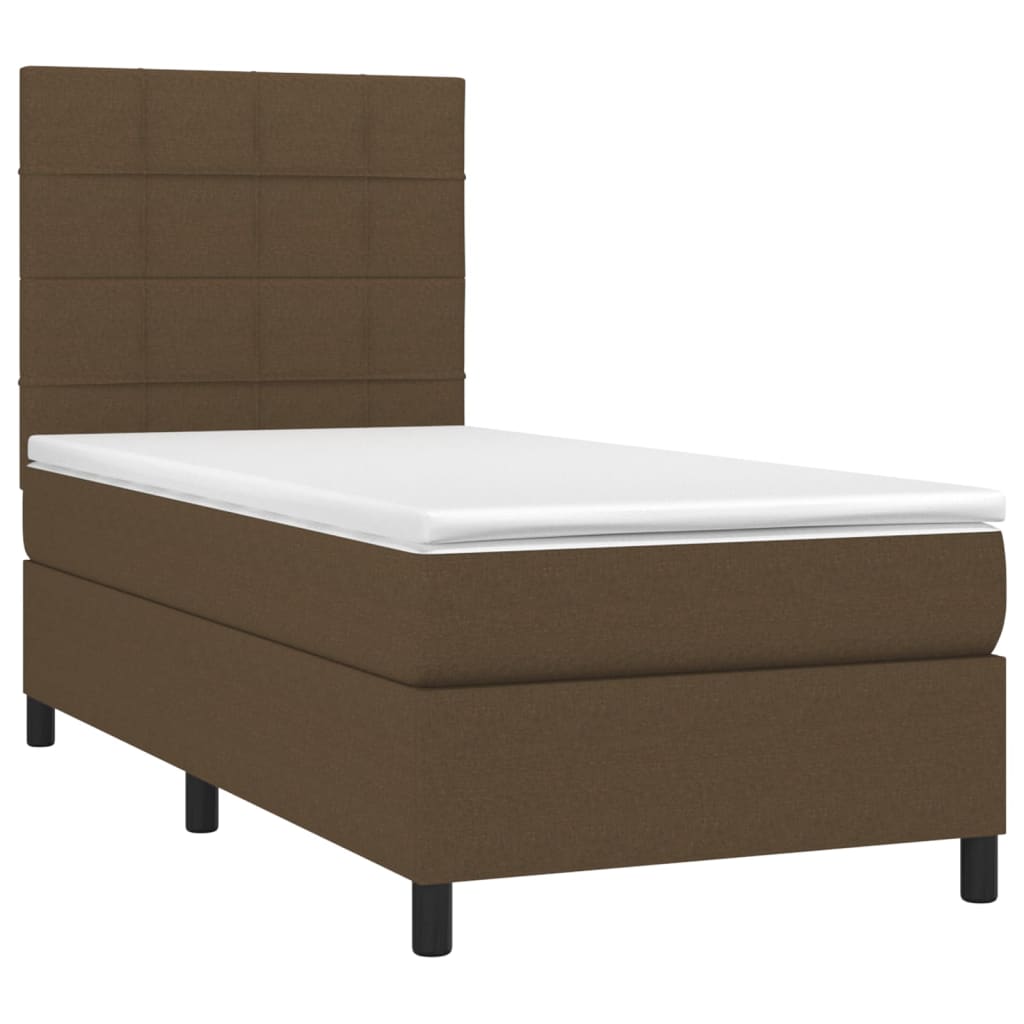 vidaXL Κρεβάτι Boxspring με Στρώμα Σκούρο Καφέ 90x190 εκ. Υφασμάτινο