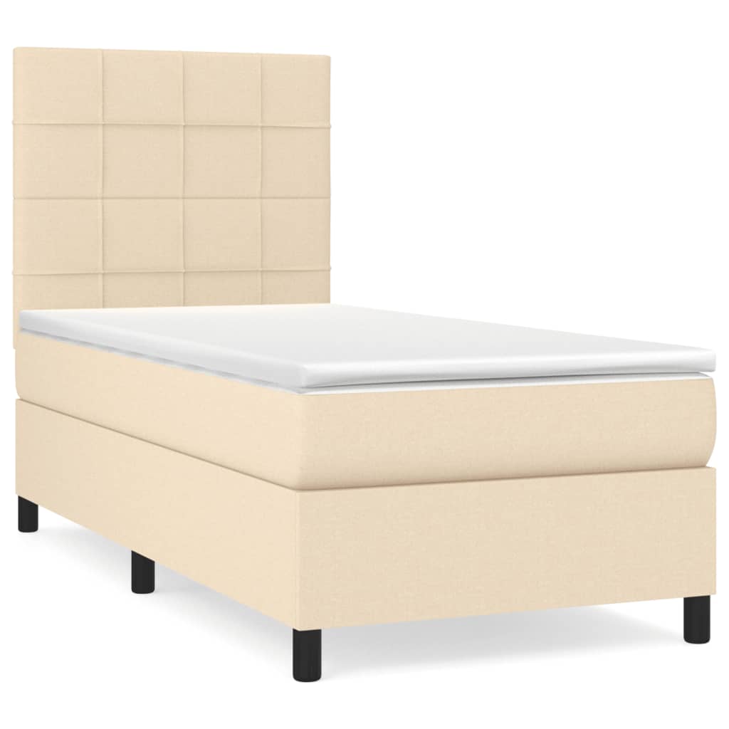 vidaXL Κρεβάτι Boxspring με Στρώμα Κρεμ 90x190 εκ.Υφασμάτινο
