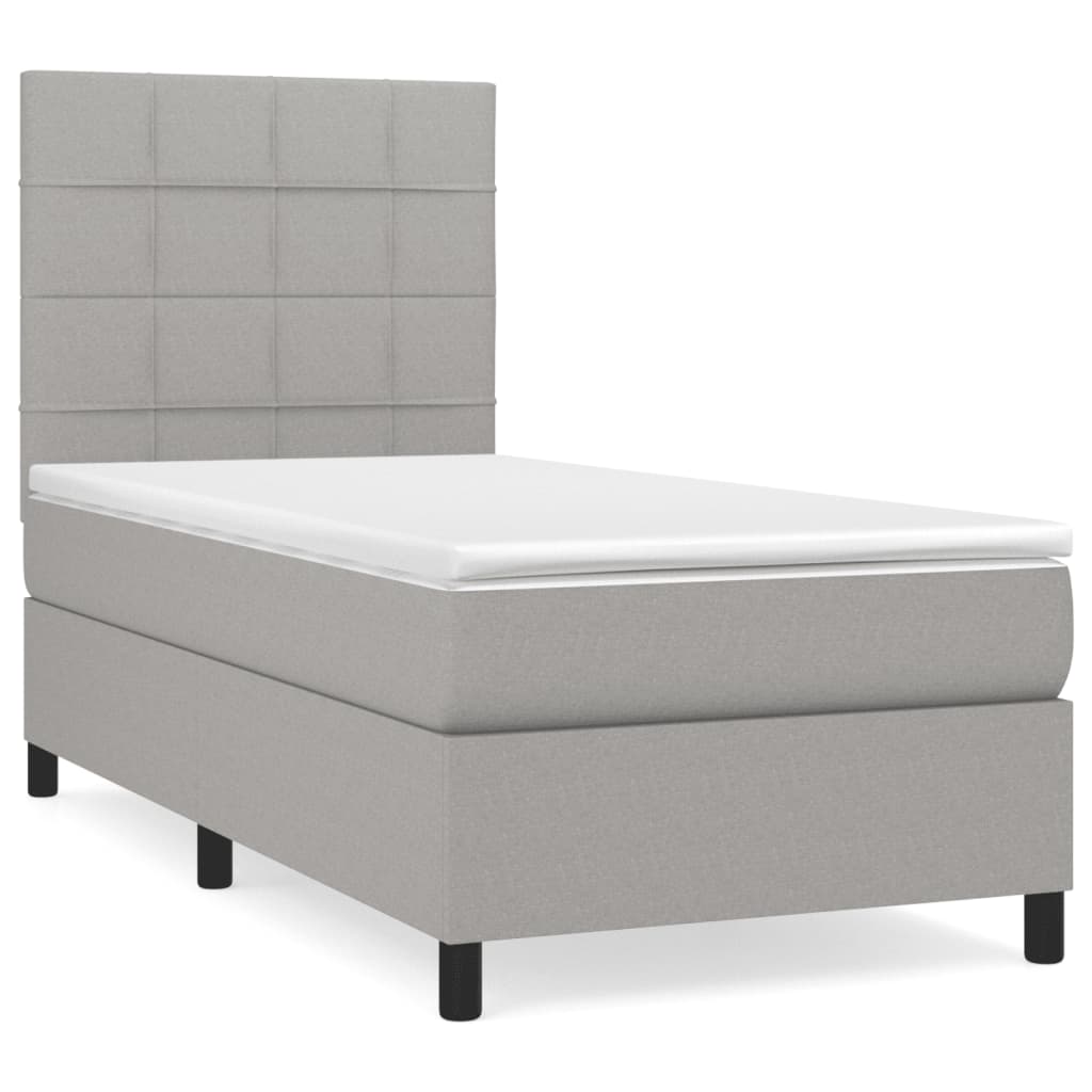 vidaXL Κρεβάτι Boxspring με Στρώμα Ανοιχτό Γκρι 90x200 εκ. Υφασμάτινο