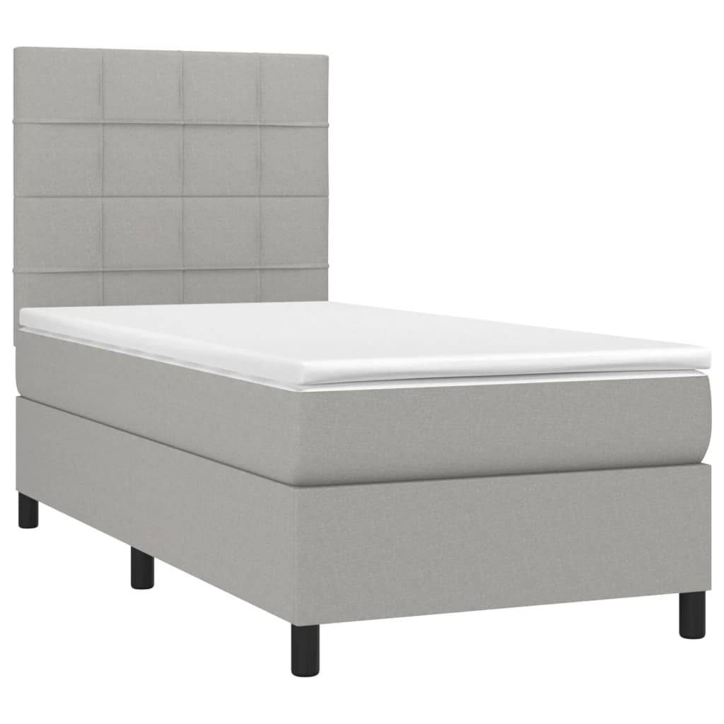 vidaXL Κρεβάτι Boxspring με Στρώμα Ανοιχτό Γκρι 100x200 εκ. Υφασμάτινο
