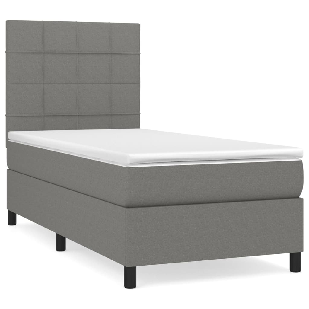 vidaXL Κρεβάτι Boxspring με Στρώμα Σκούρο Γκρι 100x200 εκ. Υφασμάτινο