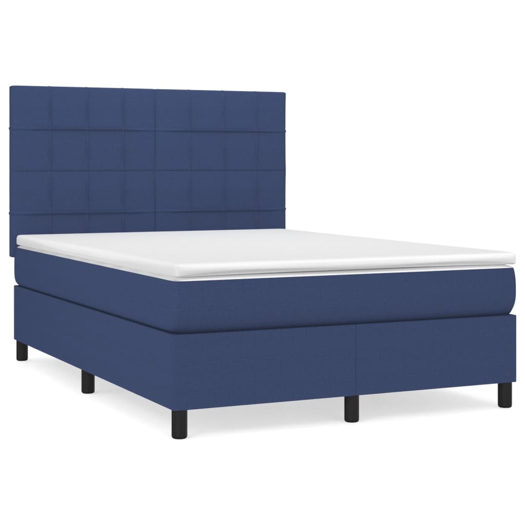vidaXL Κρεβάτι Boxspring με Στρώμα Μπλε 140x190 εκ. Υφασμάτινο