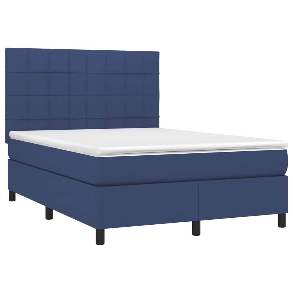 vidaXL Κρεβάτι Boxspring με Στρώμα Μπλε 140x190 εκ. Υφασμάτινο