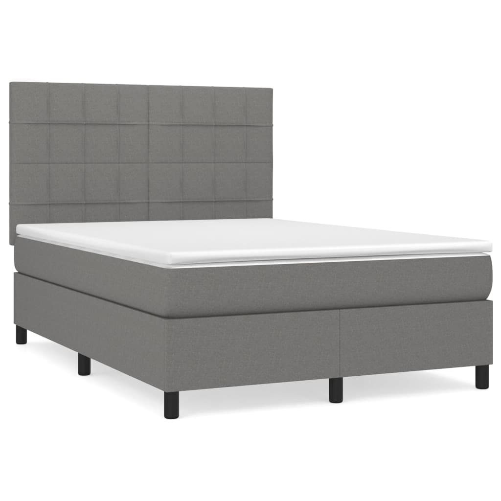 vidaXL Κρεβάτι Boxspring με Στρώμα Σκούρο Γκρι 140x200 εκ Υφασμάτινο