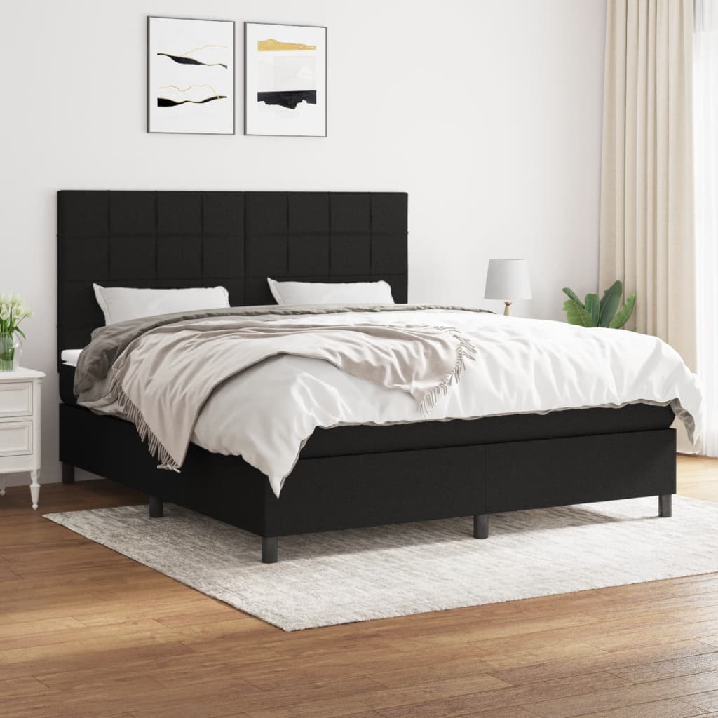 vidaXL Κρεβάτι Boxspring με Στρώμα Μαύρο 160x200 εκ. Υφασμάτινο