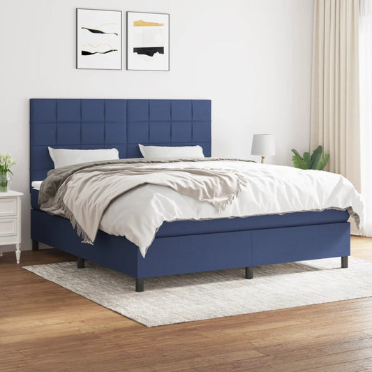 vidaXL Κρεβάτι Boxspring με Στρώμα Μπλε 160x200 εκ. Υφασμάτινο