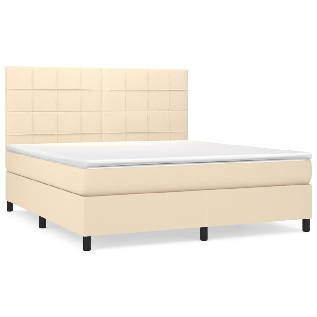 vidaXL Κρεβάτι Boxspring με Στρώμα Κρεμ 180x200 εκ. Υφασμάτινο