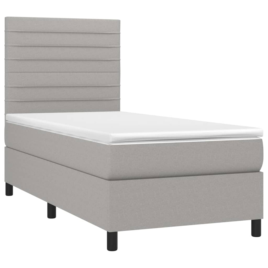 vidaXL Κρεβάτι Boxspring με Στρώμα Ανοιχτό Γκρι 90x190 εκ. Υφασμάτινο