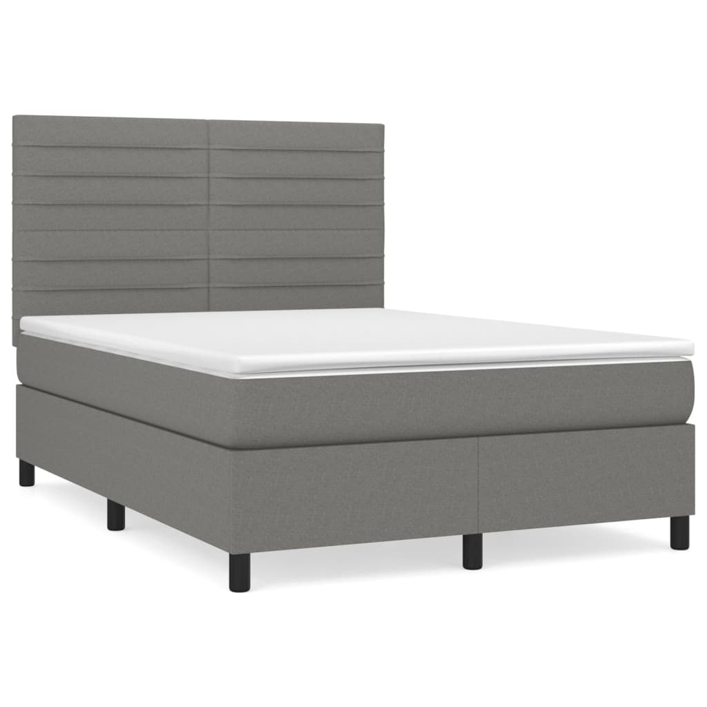 vidaXL Κρεβάτι Boxspring με Στρώμα Σκούρο Γκρι 140x200 εκ Υφασμάτινο