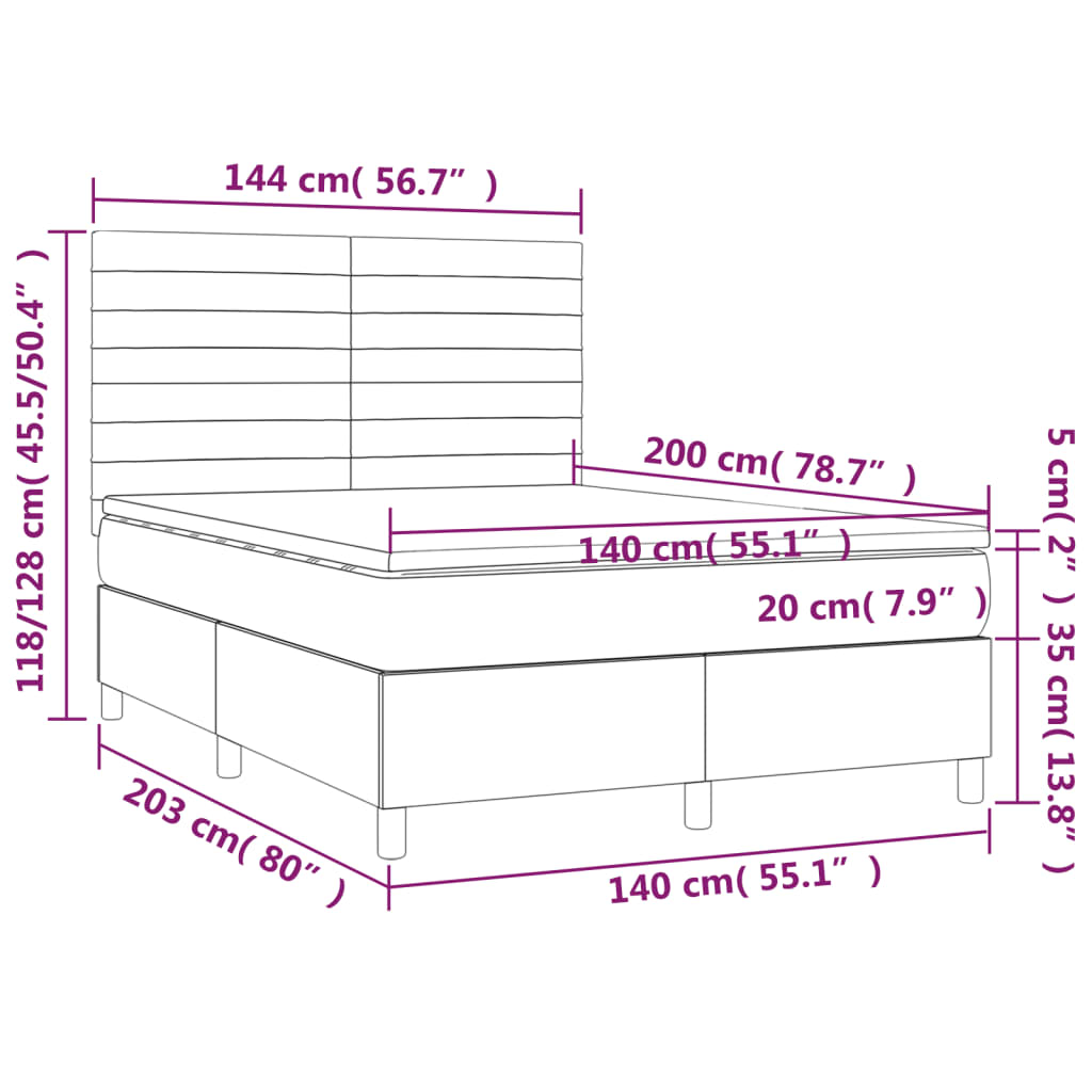 vidaXL Κρεβάτι Boxspring με Στρώμα Σκούρο Γκρι 140x200 εκ Υφασμάτινο