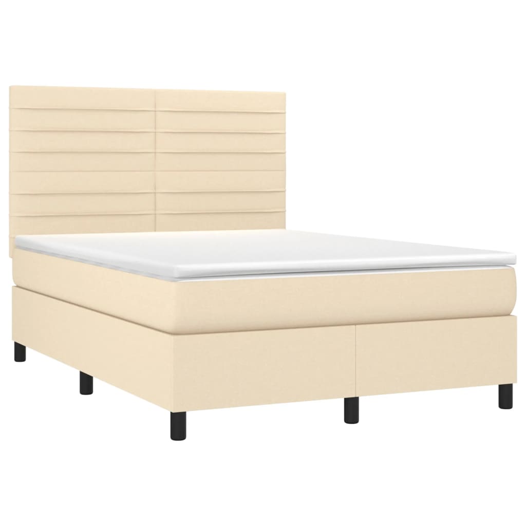 vidaXL Κρεβάτι Boxspring με Στρώμα Κρεμ 140x200 εκ. Υφασμάτινο