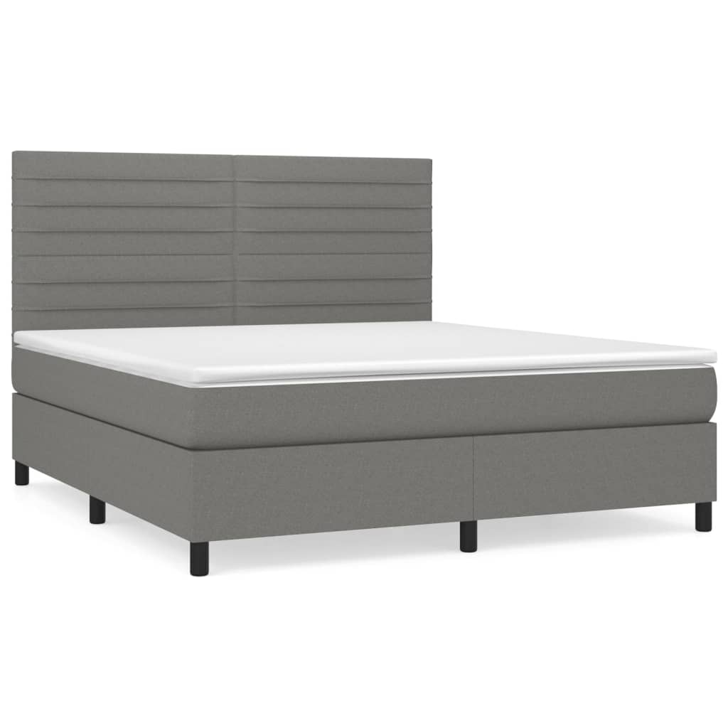 vidaXL Κρεβάτι Boxspring με Στρώμα Σκούρο Γκρι 180x200 εκ Υφασμάτιν