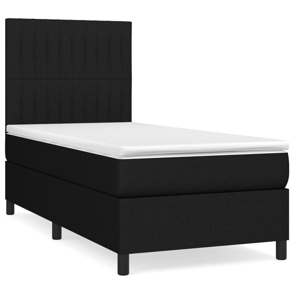 vidaXL Κρεβάτι Boxspring με Στρώμα Μαύρο 90x190 εκ.Υφασμάτινο