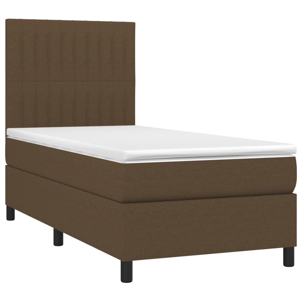 vidaXL Κρεβάτι Boxspring με Στρώμα Σκούρο Καφέ 90x190 εκ. Υφασμάτινο
