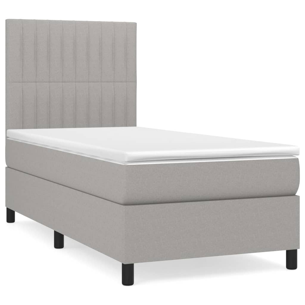 vidaXL Κρεβάτι Boxspring με Στρώμα Ανοιχτό Γκρι 90x200 εκ. Υφασμάτινο