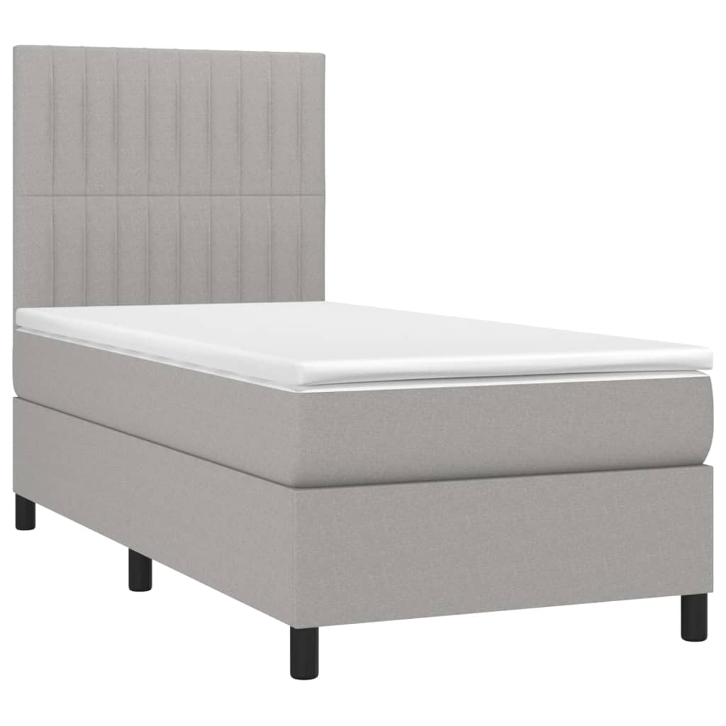 vidaXL Κρεβάτι Boxspring με Στρώμα Ανοιχτό Γκρι 90x200 εκ. Υφασμάτινο