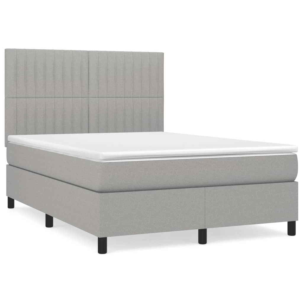 vidaXL Κρεβάτι Boxspring με Στρώμα Ανοιχτό Γκρι 140x190 εκ. Υφασμάτινο