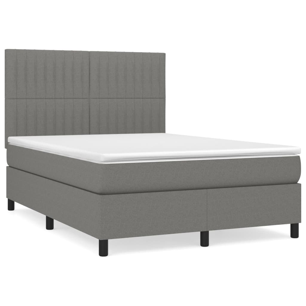 vidaXL Κρεβάτι Boxspring με Στρώμα Σκούρο Γκρι 140x200 εκ Υφασμάτινο