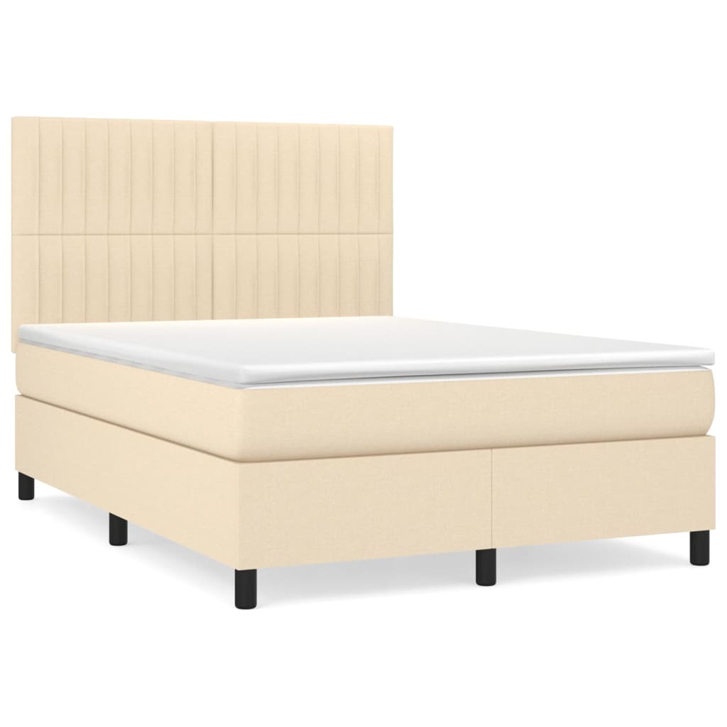 vidaXL Κρεβάτι Boxspring με Στρώμα Κρεμ 140x200 εκ. Υφασμάτινο
