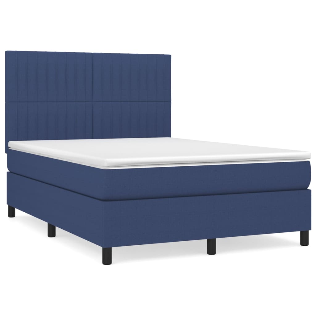 vidaXL Κρεβάτι Boxspring με Στρώμα Μπλε 140x200 εκ. Υφασμάτινο