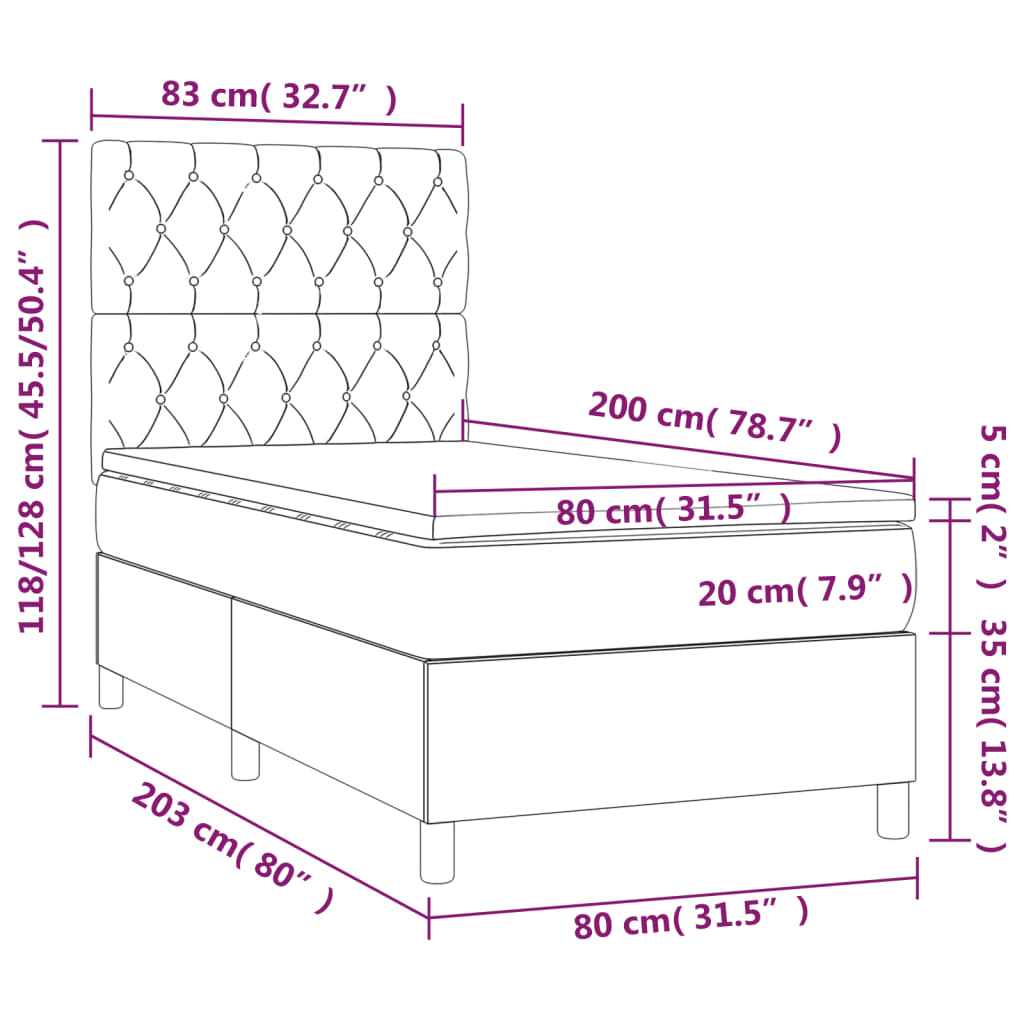 vidaXL Κρεβάτι Boxspring με Στρώμα Μπλε 80x200 εκ. Υφασμάτινο