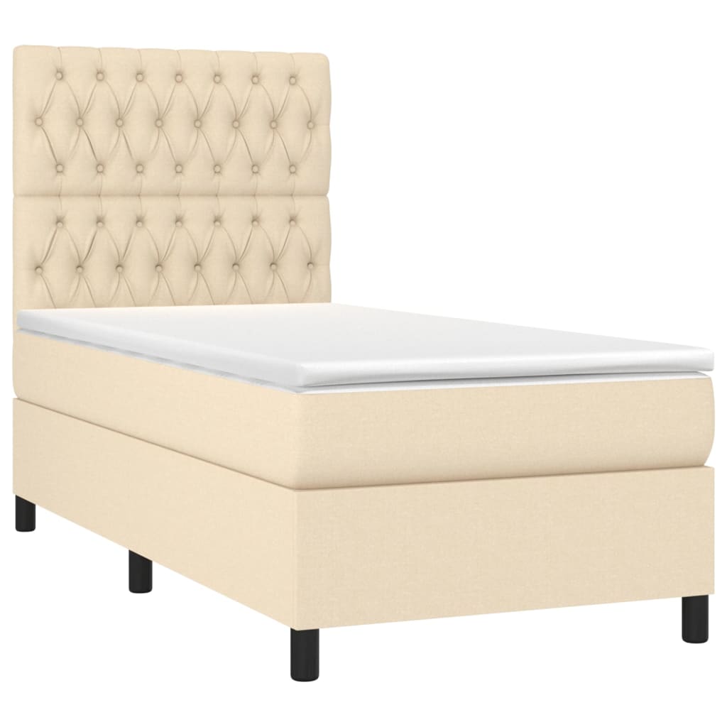 vidaXL Κρεβάτι Boxspring με Στρώμα Κρεμ 90x190 εκ.Υφασμάτινο