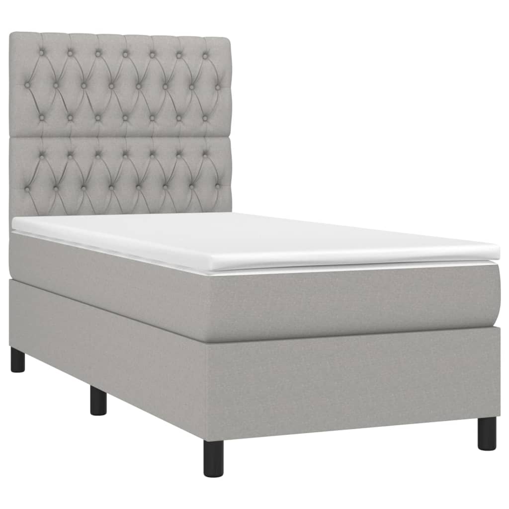 vidaXL Κρεβάτι Boxspring με Στρώμα Ανοιχτό Γκρι 90x200 εκ. Υφασμάτινο