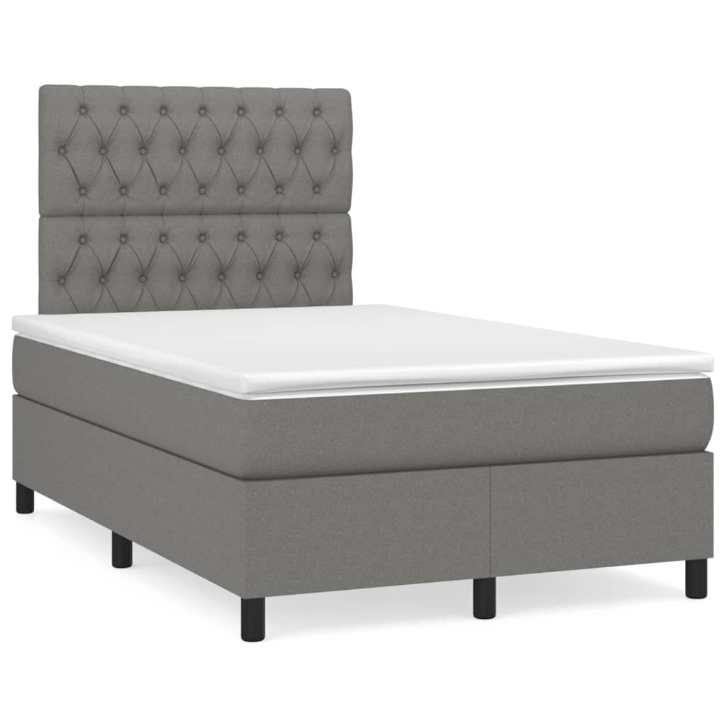 vidaXL Κρεβάτι Boxspring με Στρώμα Σκούρο Γκρι 120x200 εκ. Υφασμάτινο