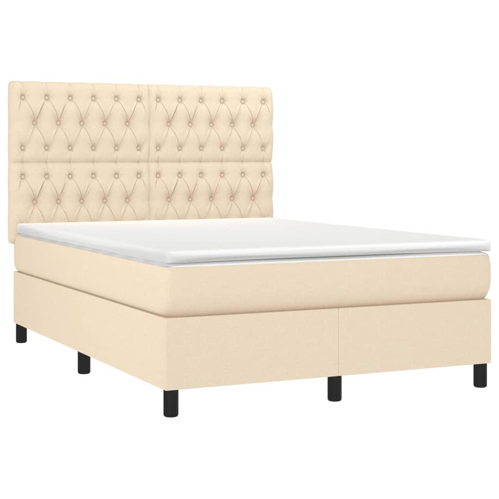 vidaXL Κρεβάτι Boxspring με Στρώμα Κρεμ 140x190 εκ. Υφασμάτινο