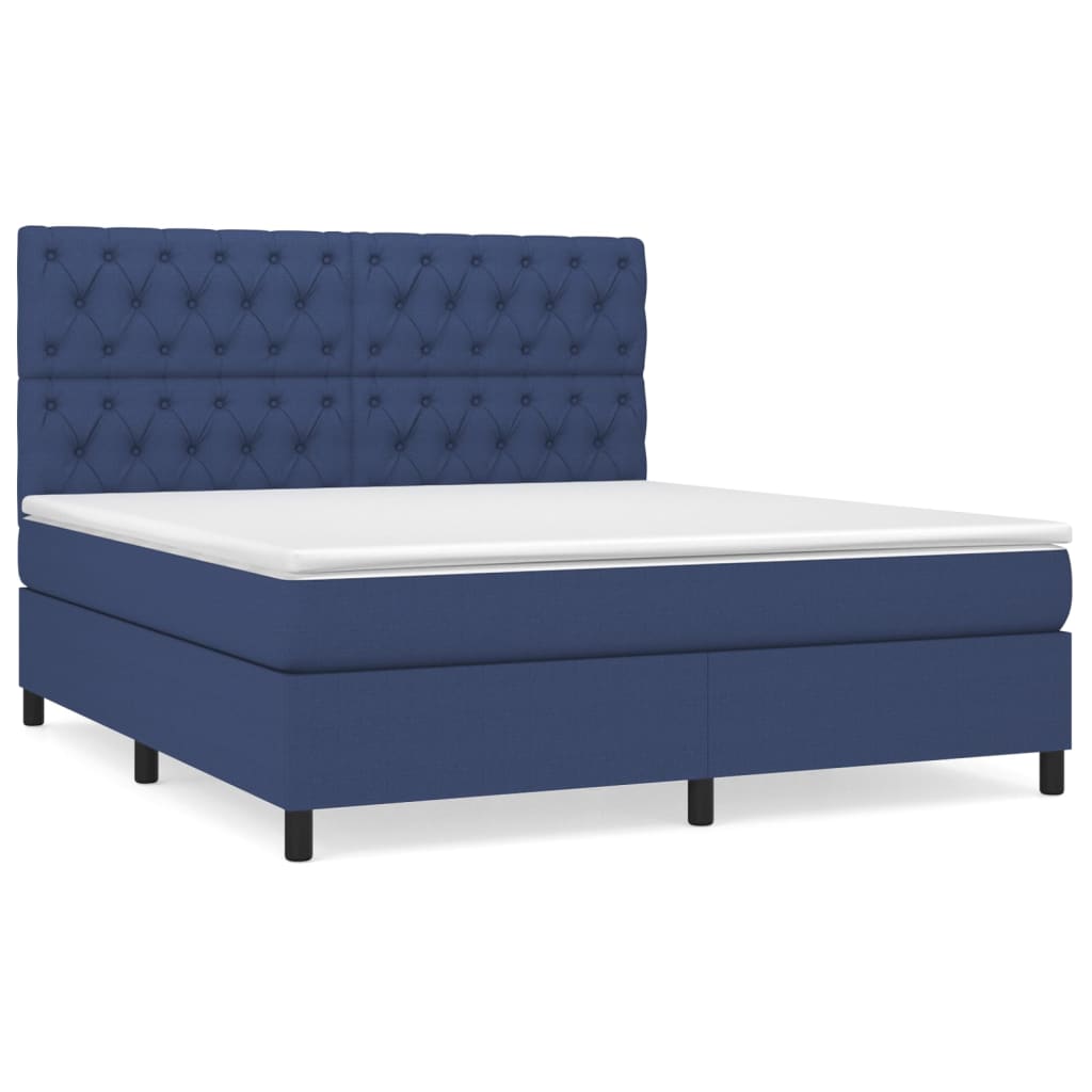 vidaXL Κρεβάτι Boxspring με Στρώμα Μπλε 160x200 εκ. Υφασμάτινο