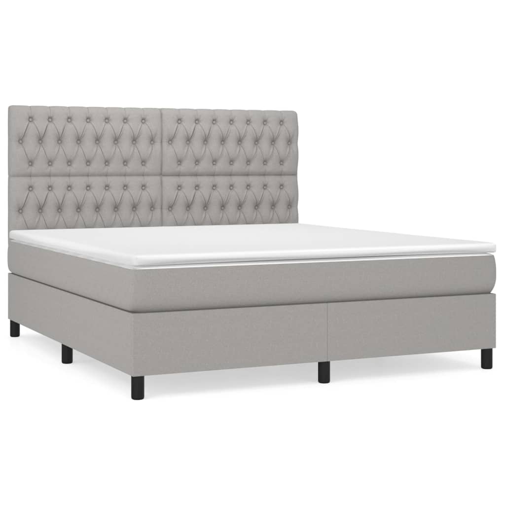 vidaXL Κρεβάτι Boxspring με Στρώμα Ανοιχτό Γκρι 180x200 εκ. Υφασμάτινο