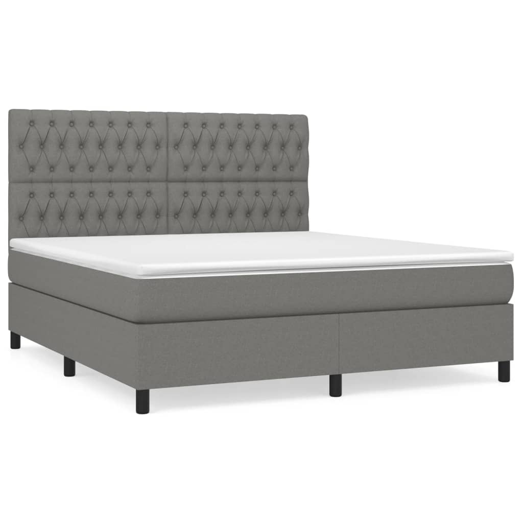 vidaXL Κρεβάτι Boxspring με Στρώμα Σκούρο Γκρι 180x200 εκ Υφασμάτιν