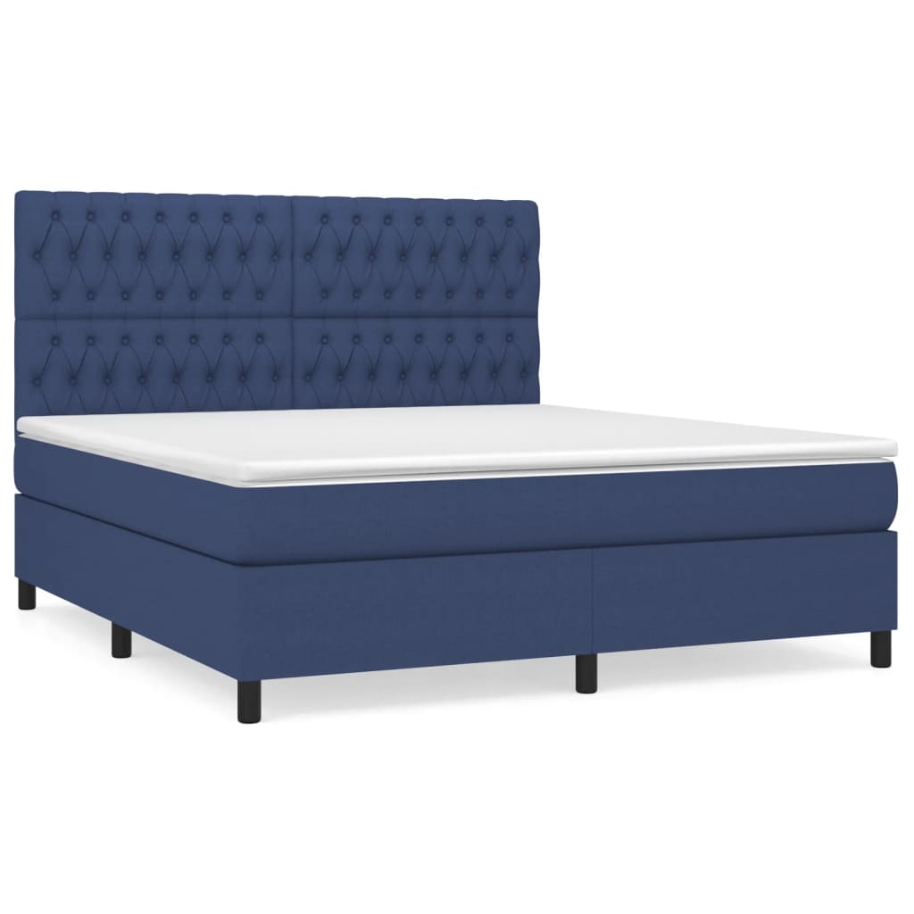 vidaXL Κρεβάτι Boxspring με Στρώμα Μπλε 180x200 εκ. Υφασμάτινο