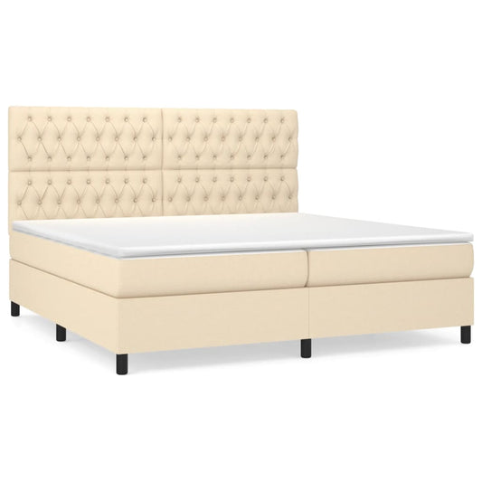 vidaXL Κρεβάτι Boxspring με Στρώμα Κρεμ 200x200 εκ. Υφασμάτινο