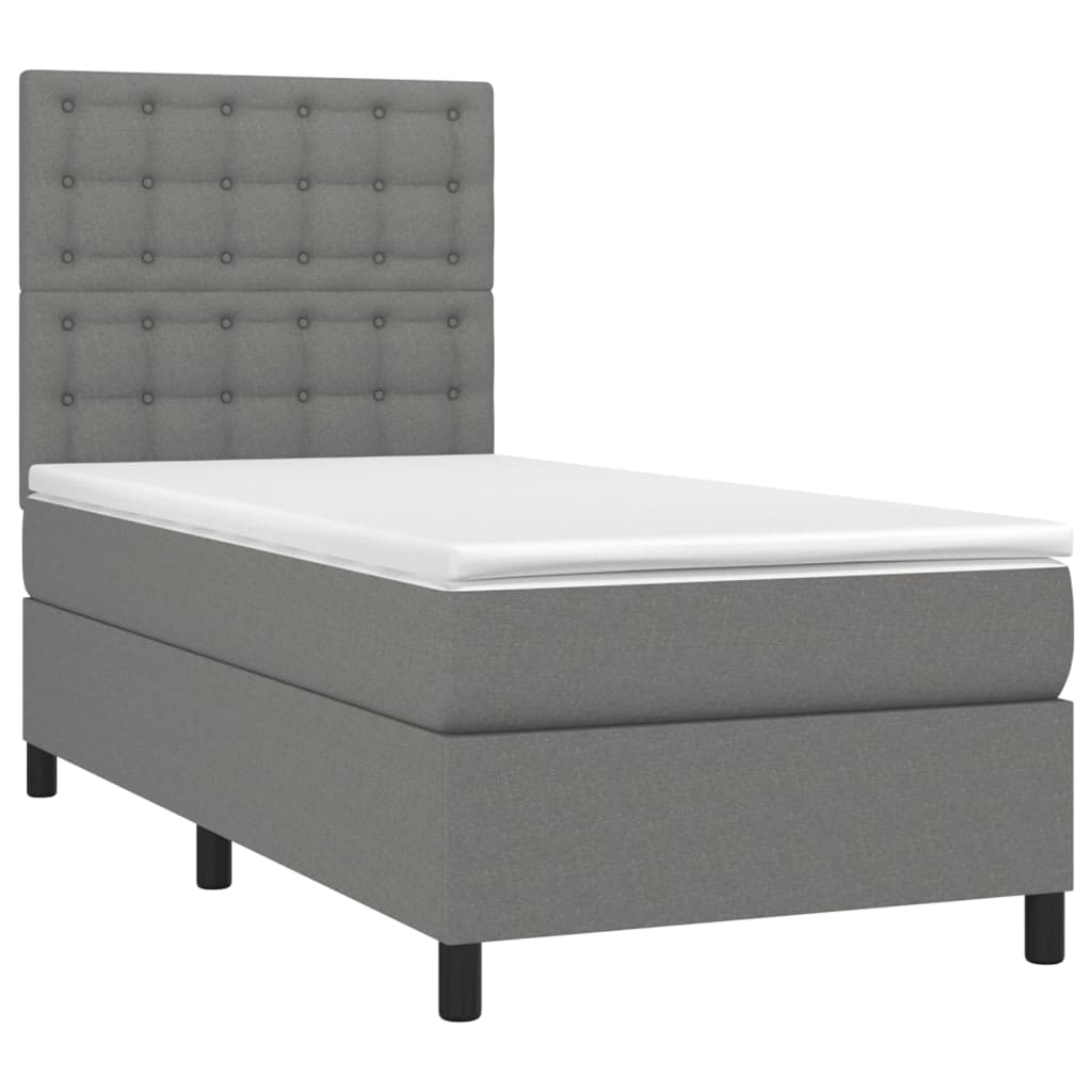 vidaXL Κρεβάτι Boxspring με Στρώμα Σκούρο Γκρι 90x190 εκ. Υφασμάτινο