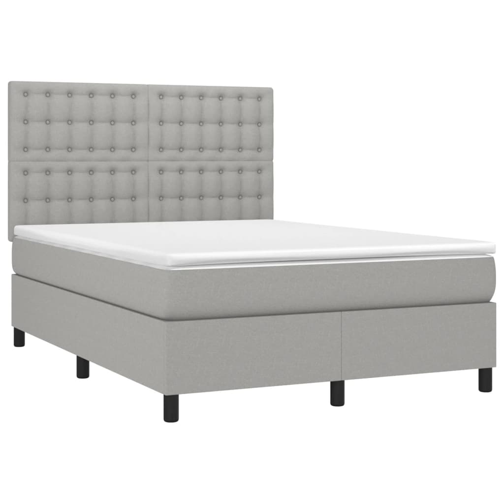 vidaXL Κρεβάτι Boxspring με Στρώμα Ανοιχτό Γκρι 140x190 εκ. Υφασμάτινο