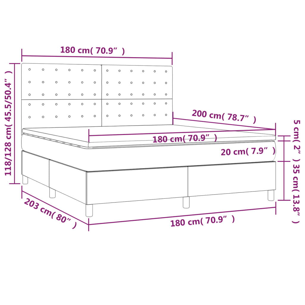 vidaXL Κρεβάτι Boxspring με Στρώμα Κρεμ 180x200 εκ. Υφασμάτινο