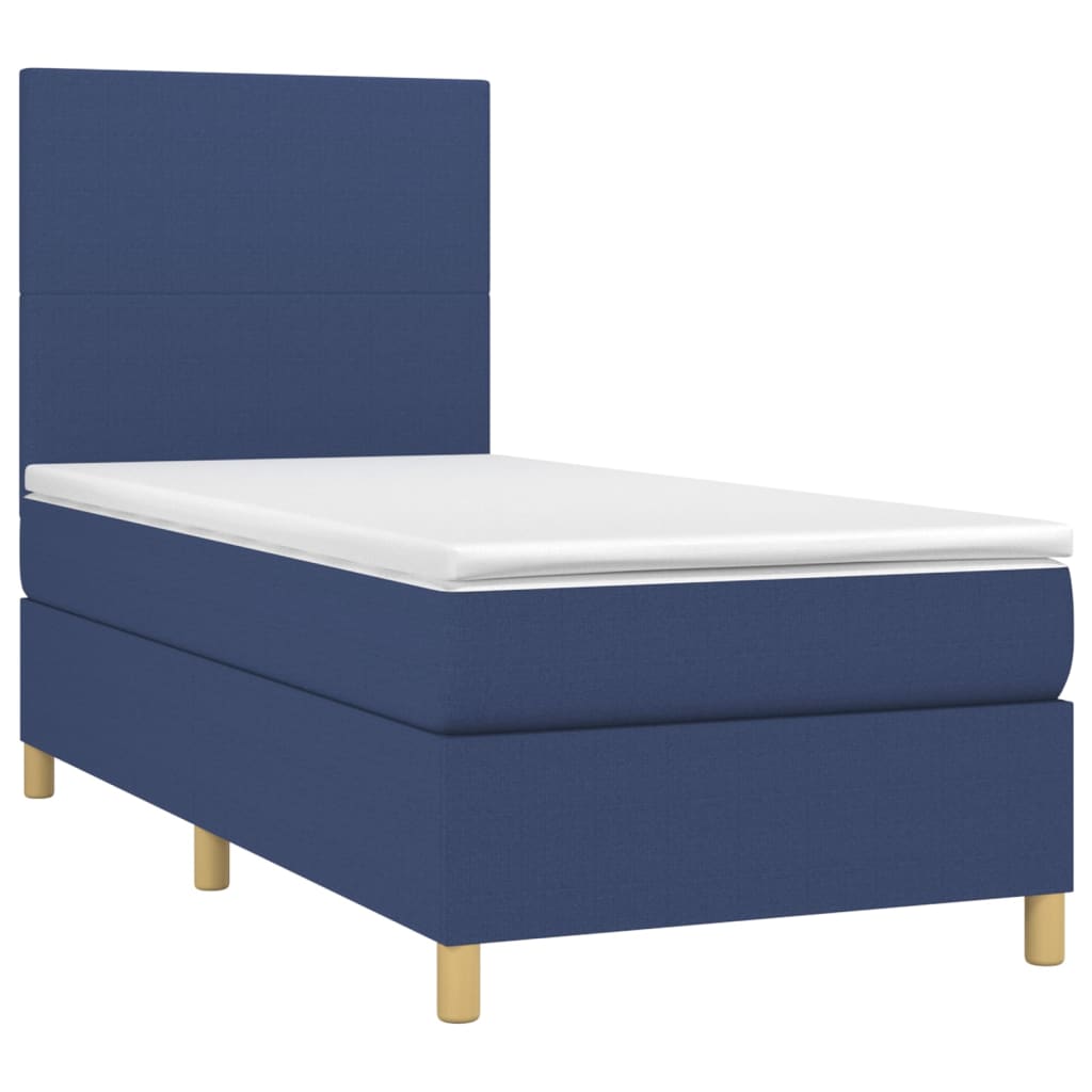 vidaXL Κρεβάτι Boxspring με Στρώμα Μπλε 90x200 εκ.Υφασμάτινο