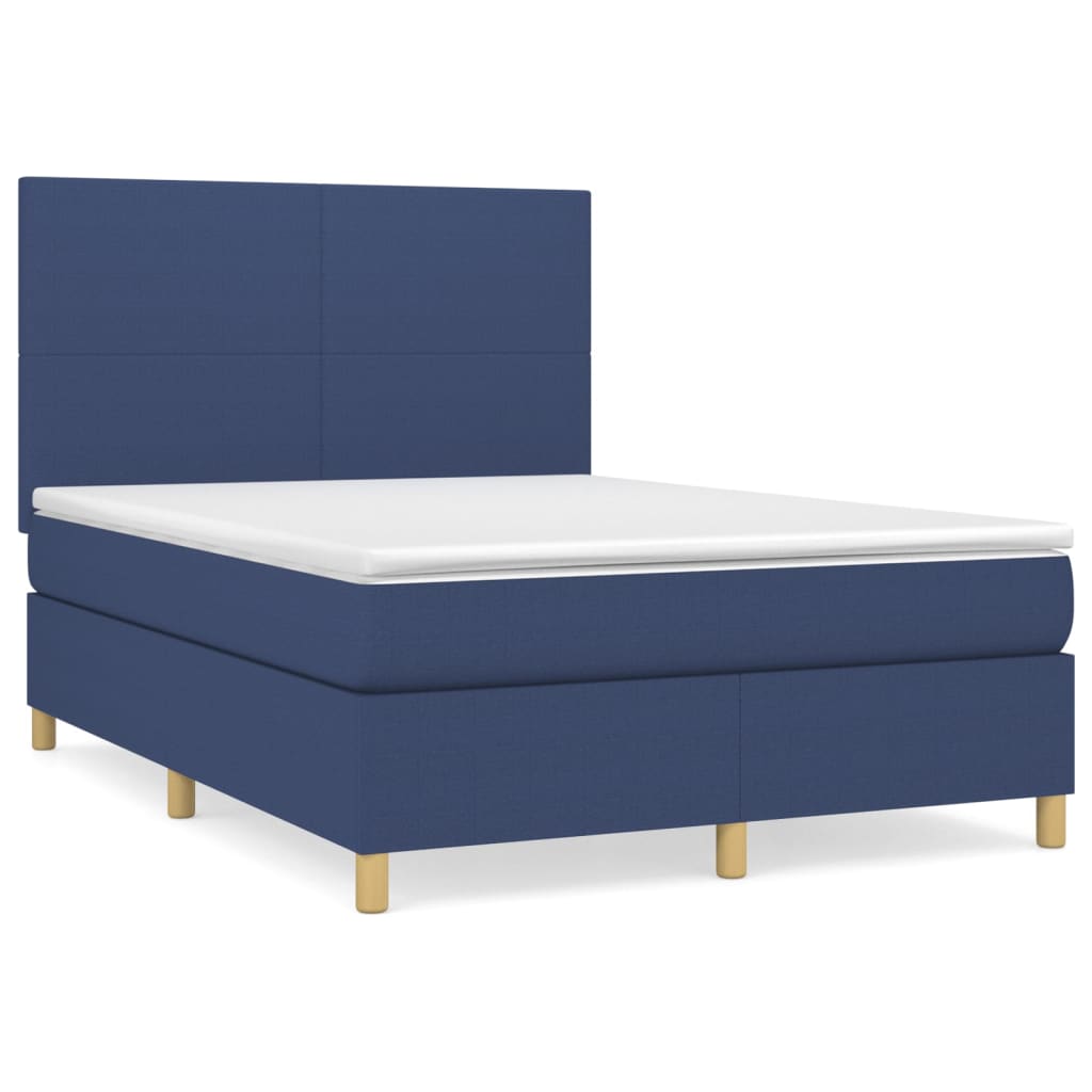vidaXL Κρεβάτι Boxspring με Στρώμα Μπλε 140x190 εκ. Υφασμάτινο