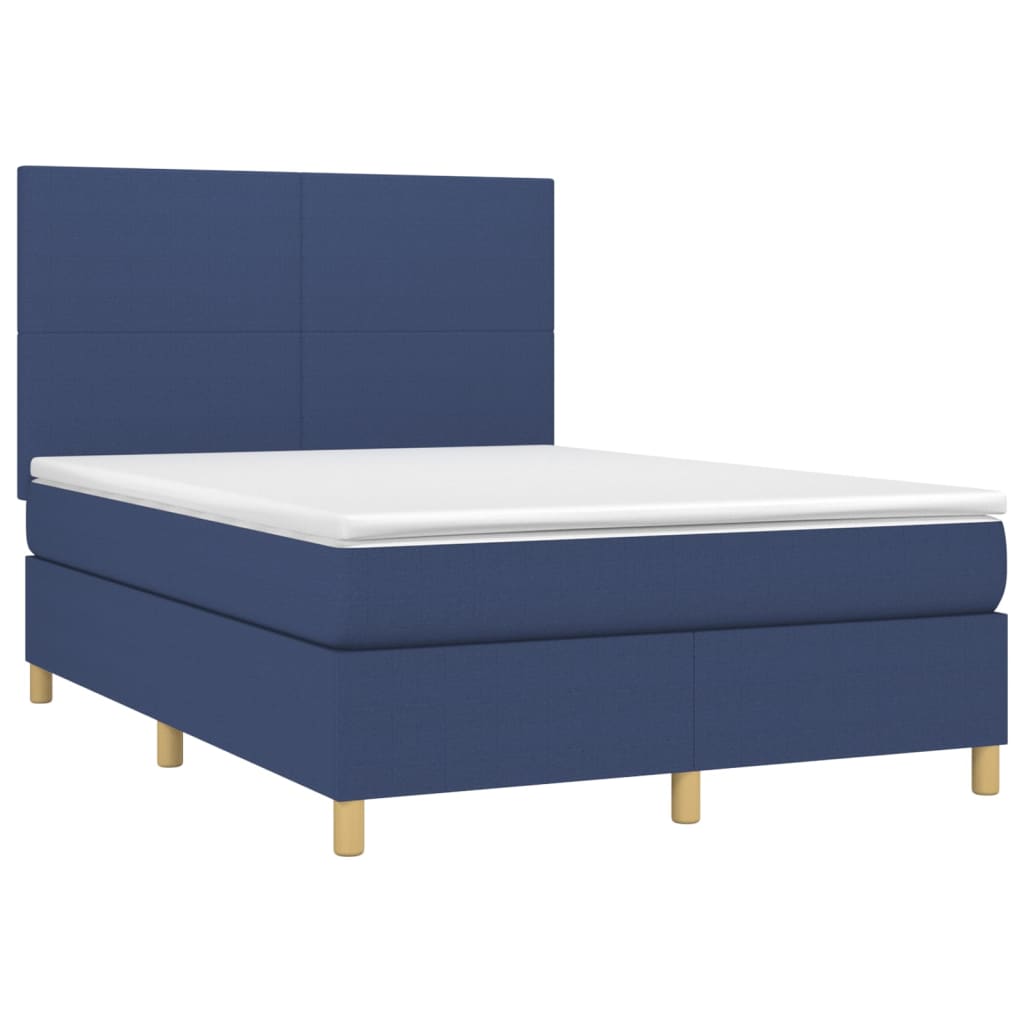 vidaXL Κρεβάτι Boxspring με Στρώμα Μπλε 140x190 εκ. Υφασμάτινο