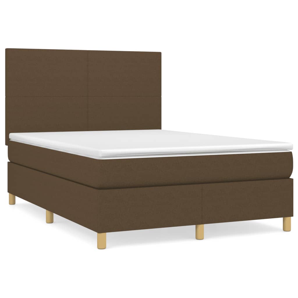vidaXL Κρεβάτι Boxspring με Στρώμα Σκούρο Καφέ 140x200 εκ Υφασμάτινο
